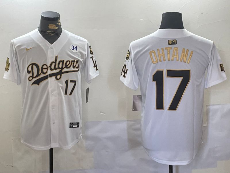 Men Los Angeles Dodgers #17 Ohtani White Gold Game 2024 Nike MLB Jersey style 11201->los angeles dodgers->MLB Jersey